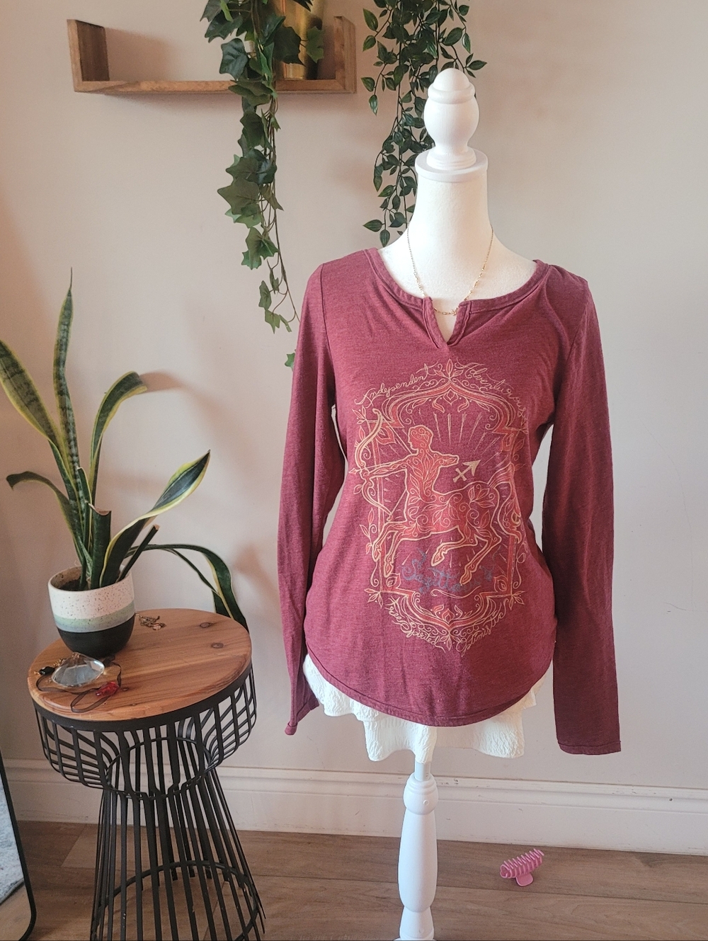 Lucky Brand Maroon Long-Sleeve Graphic Tee